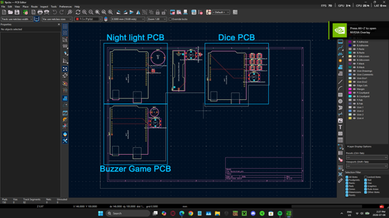Night light, buzzer game and dice PCB layout